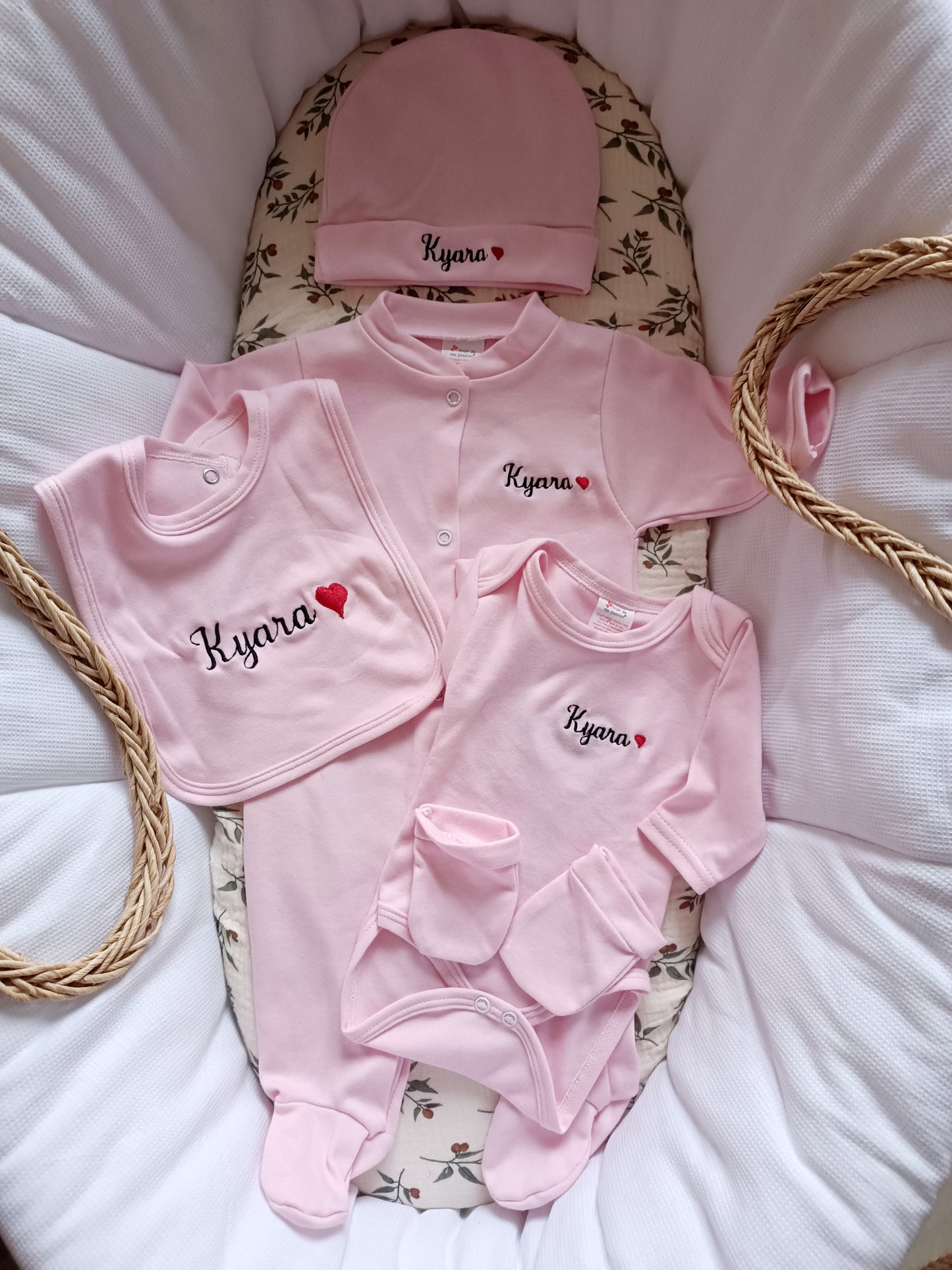 Ensemble pyjama naissance 0/3 mois 100% coton 5 pièces rose