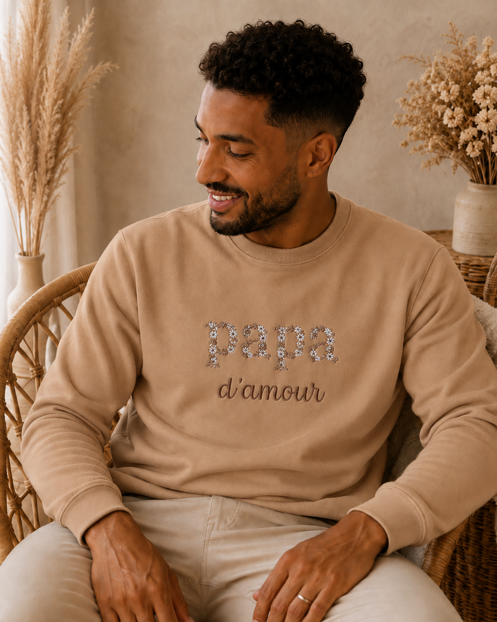 Pull Papa d'amour personnalisé - Broderie lettre fleuries