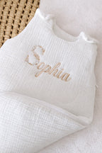 Personalized baby sleeping bag in cotton gauze