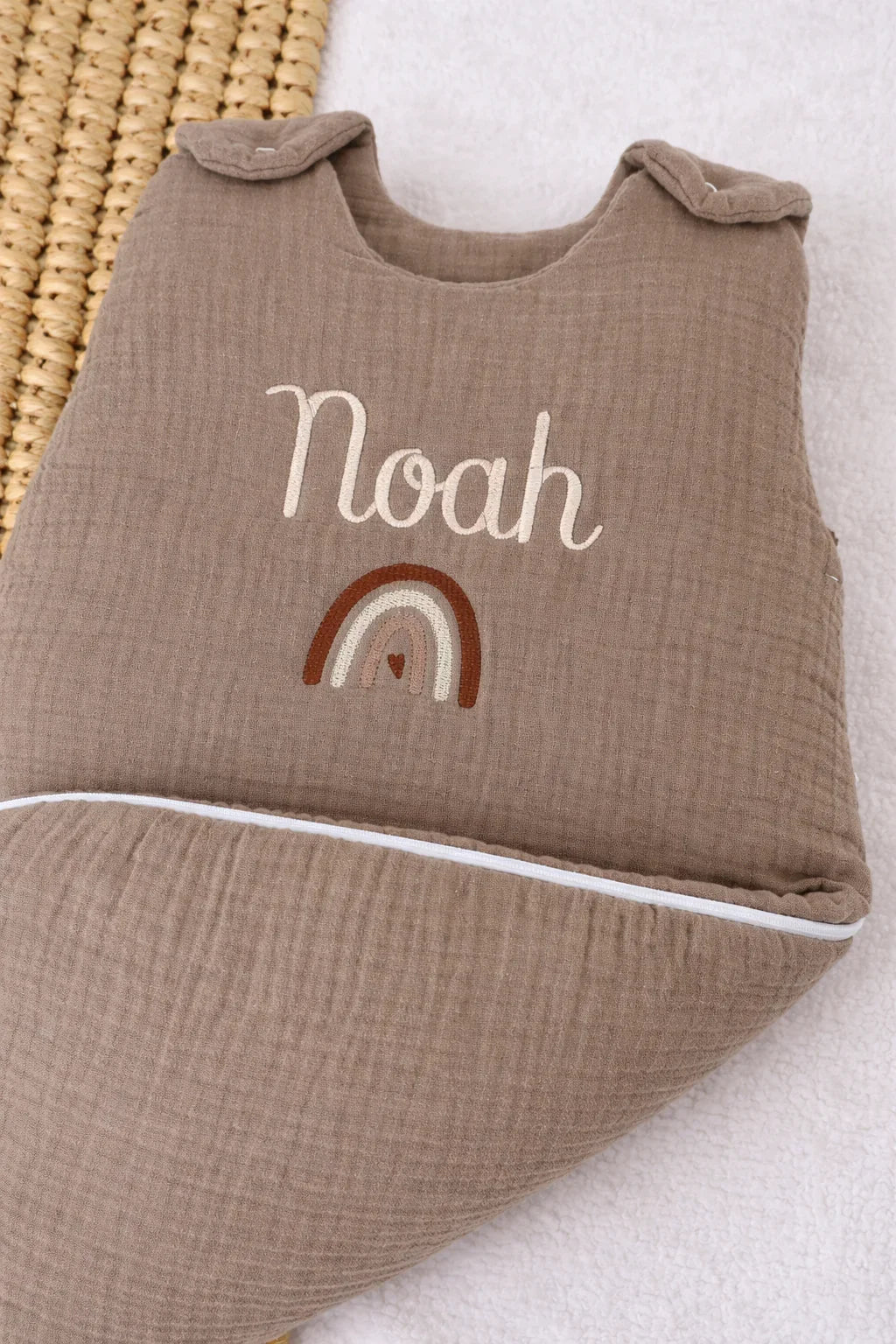 Personalized baby sleeping bag in cotton gauze