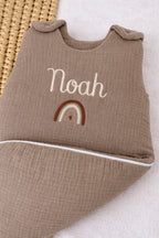 Personalized baby sleeping bag in cotton gauze