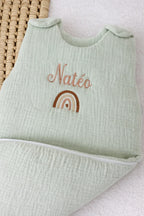 Personalized baby sleeping bag in cotton gauze