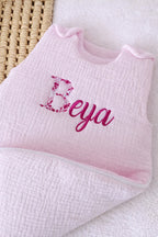 Personalized baby sleeping bag in cotton gauze