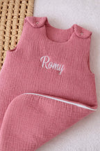 Personalized baby sleeping bag in cotton gauze