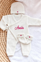 Combinaison naissance personnalisée 100% coton – ensemble 3 pièces