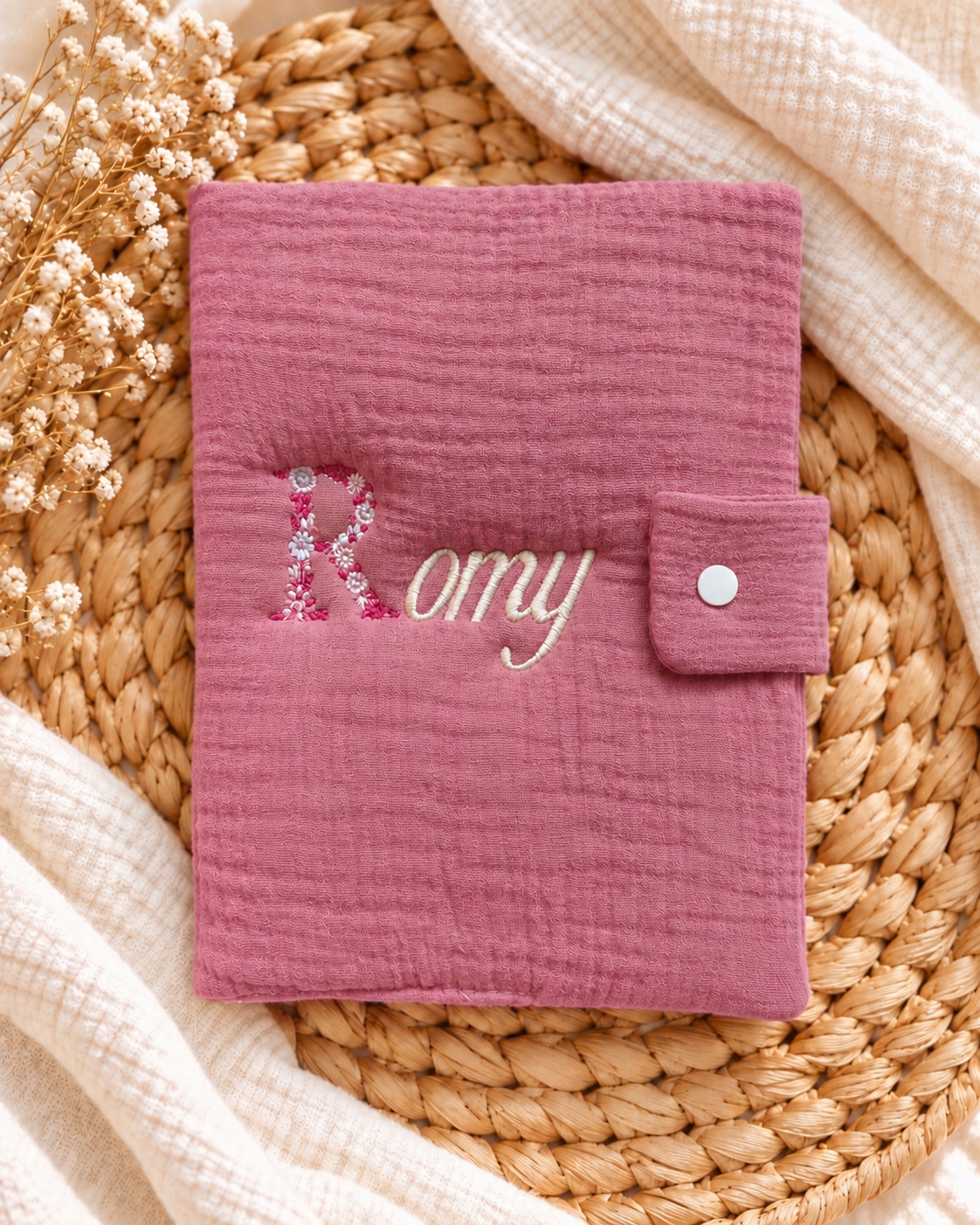 Protège carnet de santé personnalisé bébé en gaze de coton