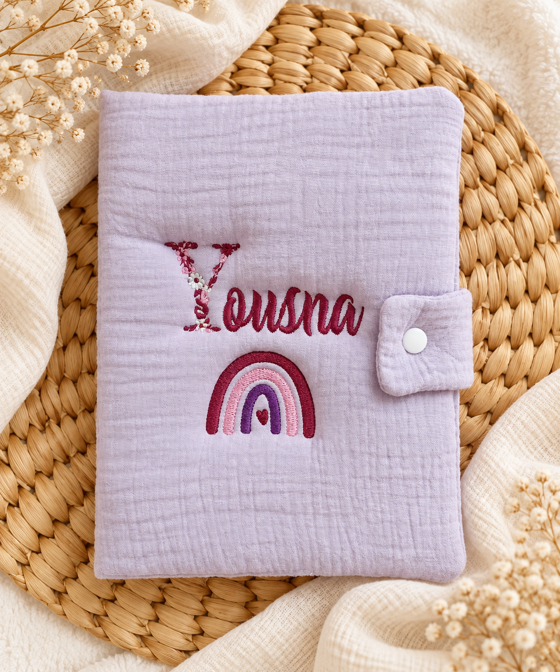 Protège carnet de santé personnalisé bébé en gaze de coton