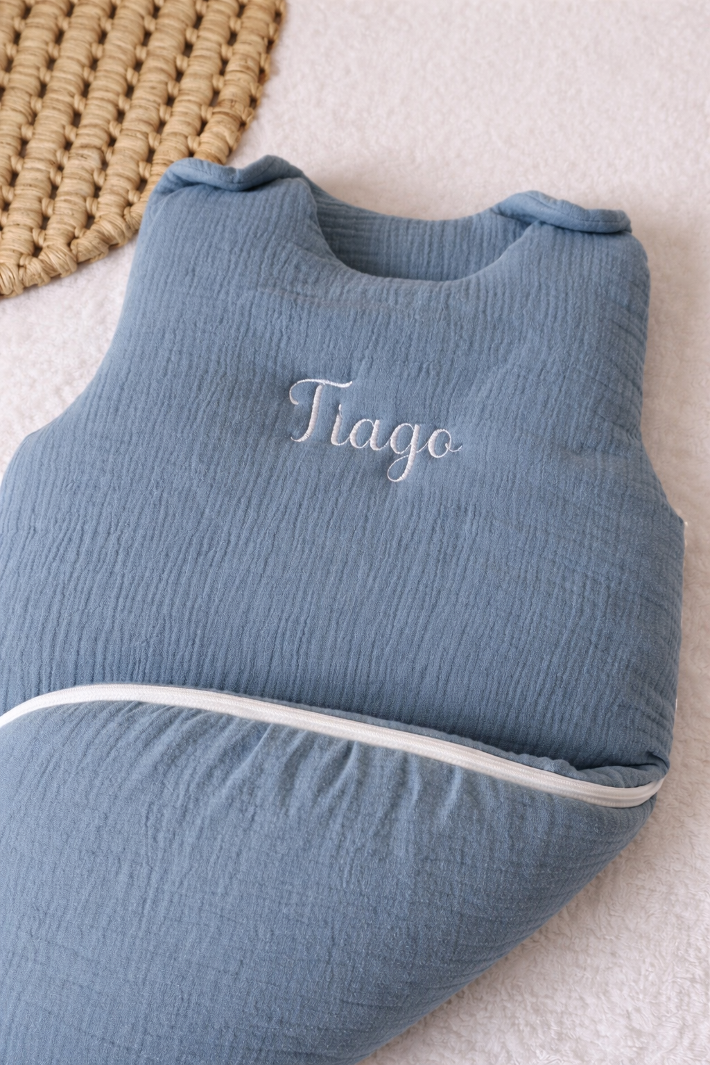 Personalized baby sleeping bag in cotton gauze