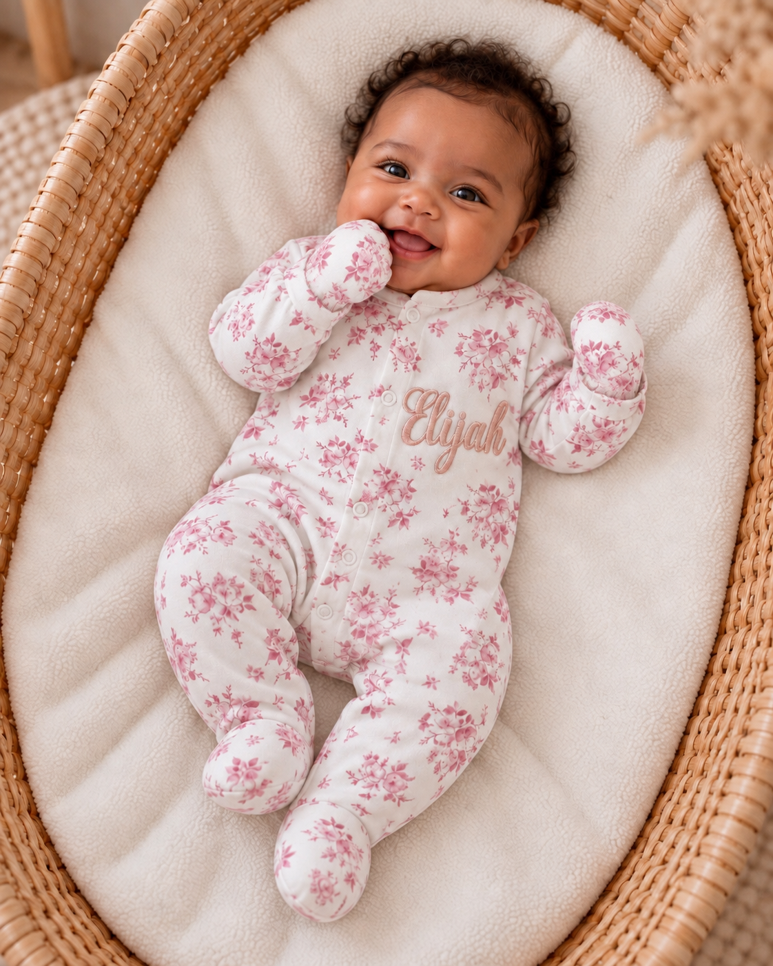 Pyjama naissance personnalisé bébé – 3 pièces, 100 % coton ou VELOURS Fleurs de Coton