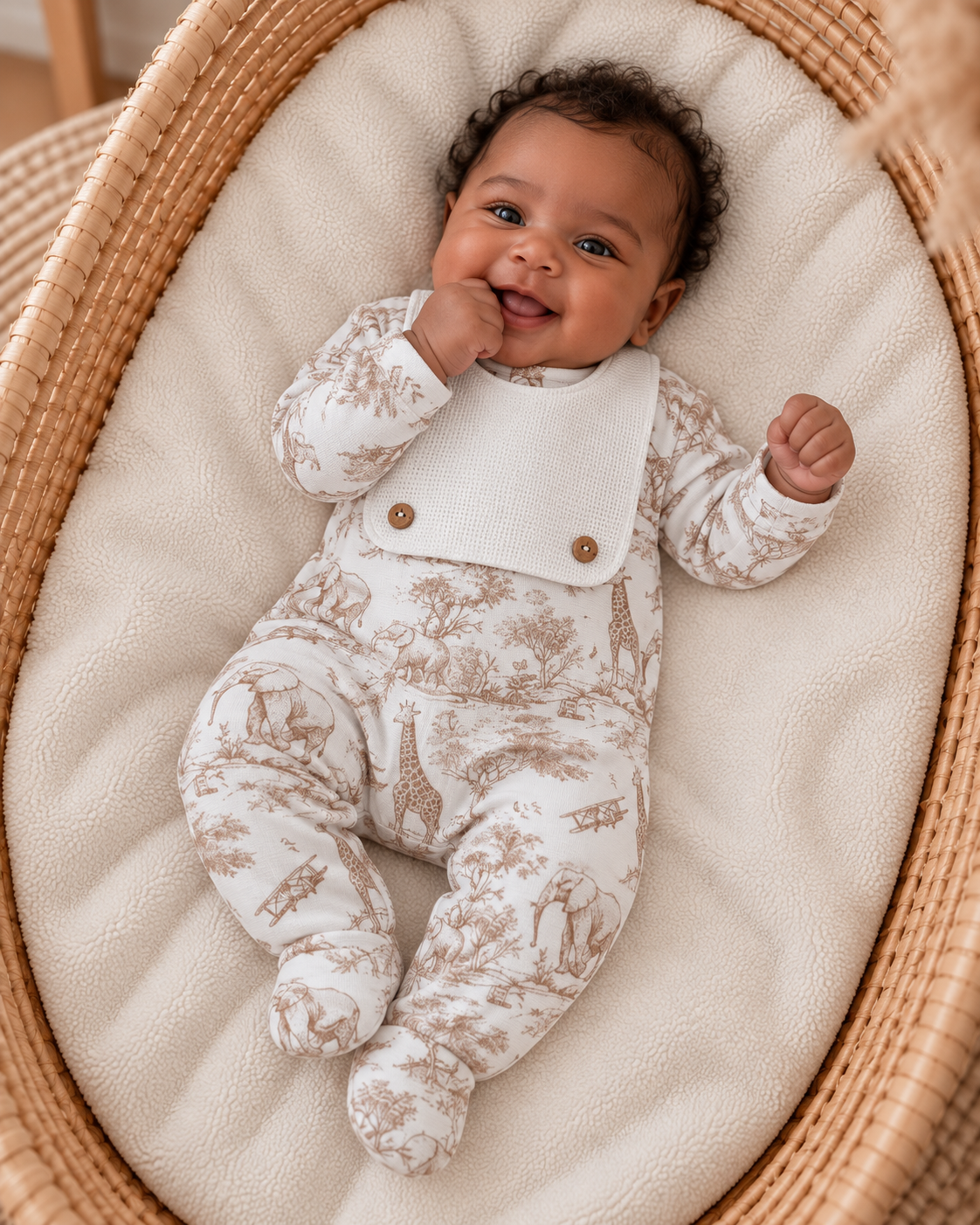 Pyjama personnalisé bébé – 3 pièces en velours 1 pièce - Collection Safari