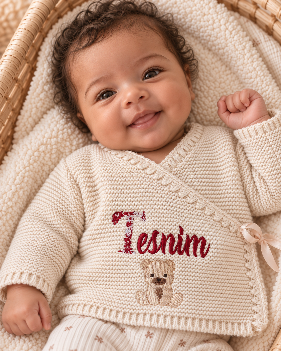 Brassière bébé personnalisée en maille avec nœud satiné