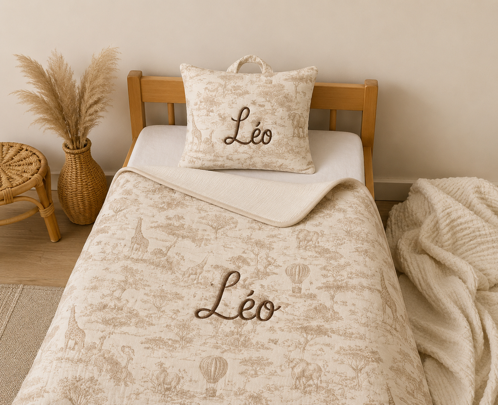 Kit sieste personnalisé maternelle – 3 pièces, Collection Safari