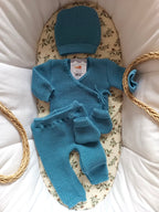 Tenue naissance 0/3 mois en maille bleu - personnalisable