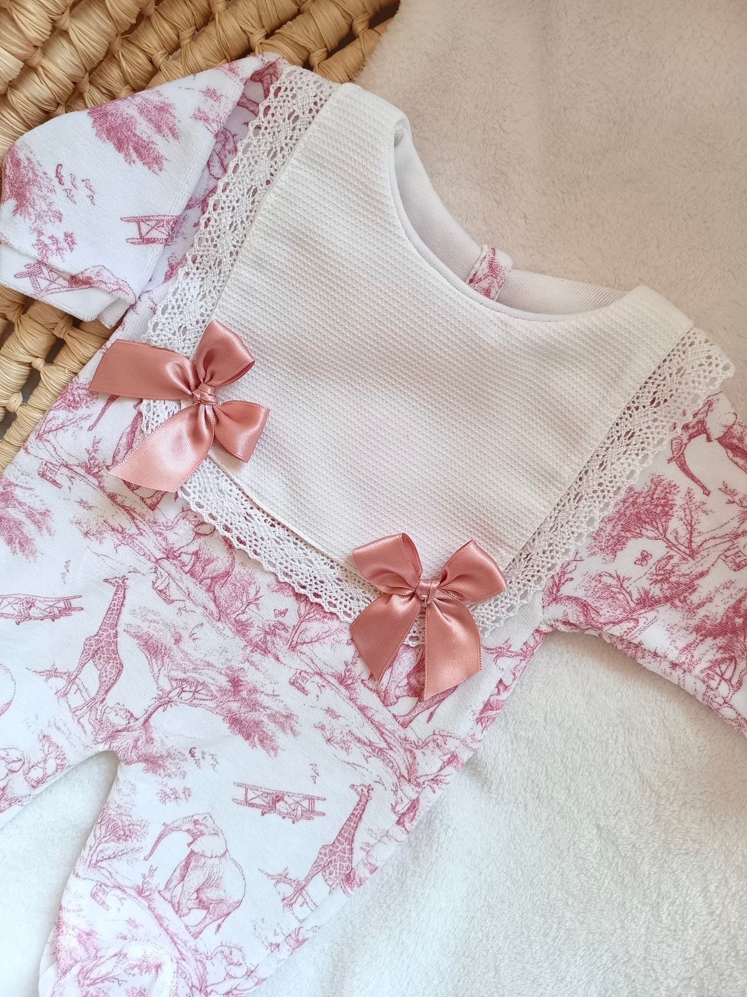 Pyjama nœuds personnalisé bébé – 3 pièces en velours 1 pièce - Collection Safari