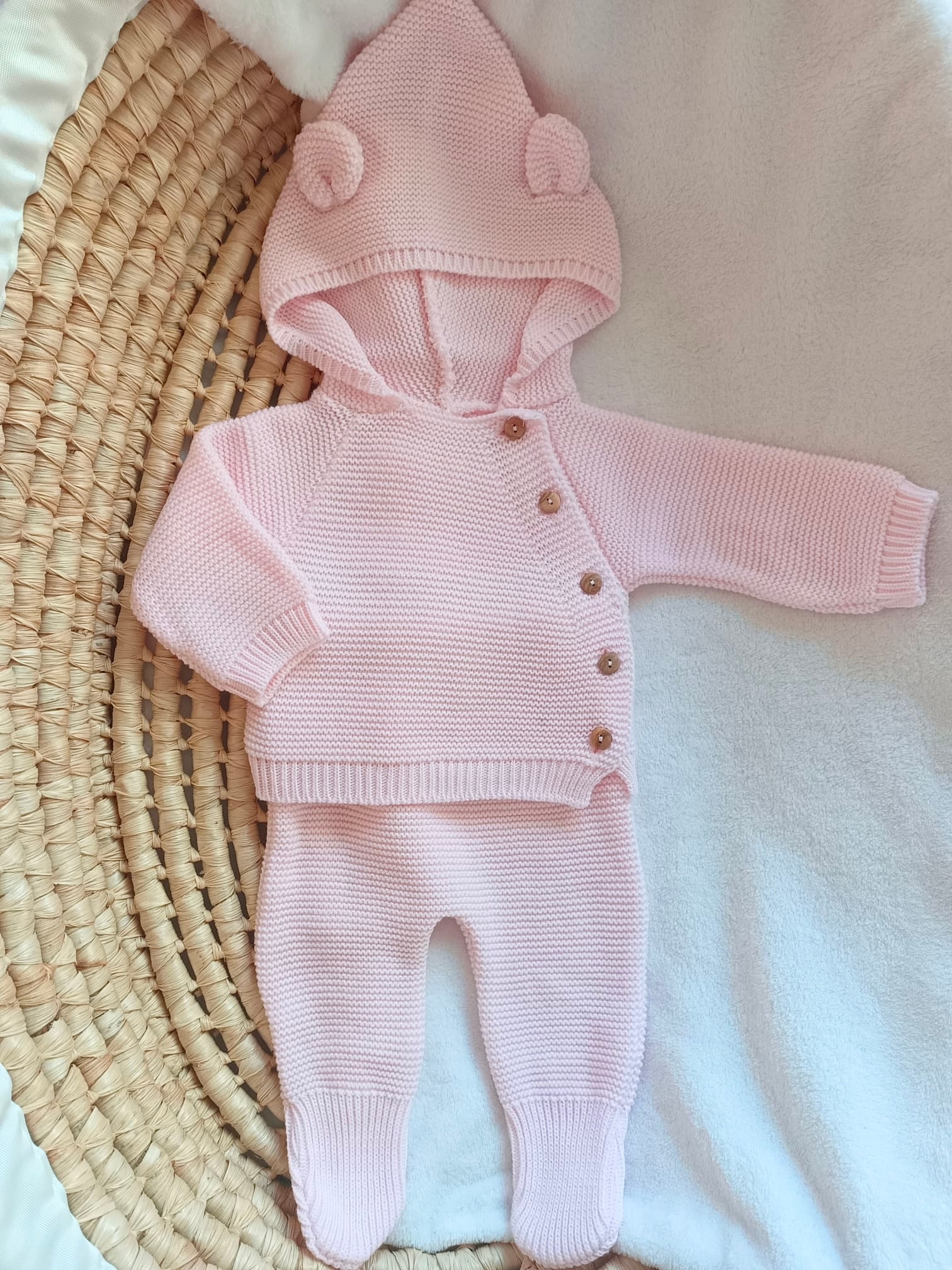 Tenue de naissance personnalisée oreilles ours – 2 pièces avec legging pieds 0-3 mois