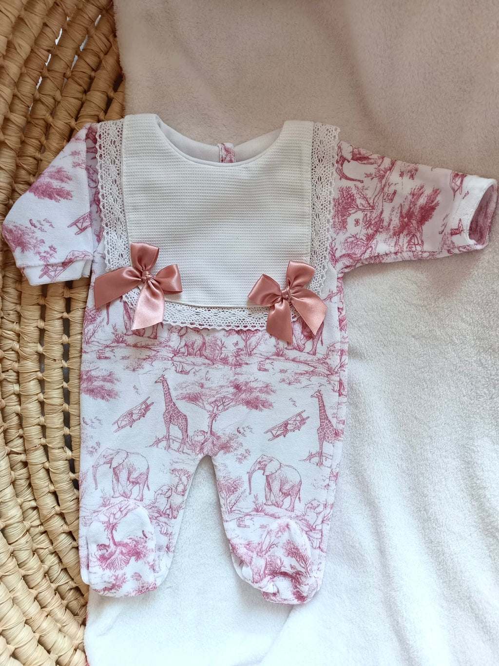 Pyjama nœuds personnalisé bébé – 3 pièces en velours 1 pièce - Collection Safari