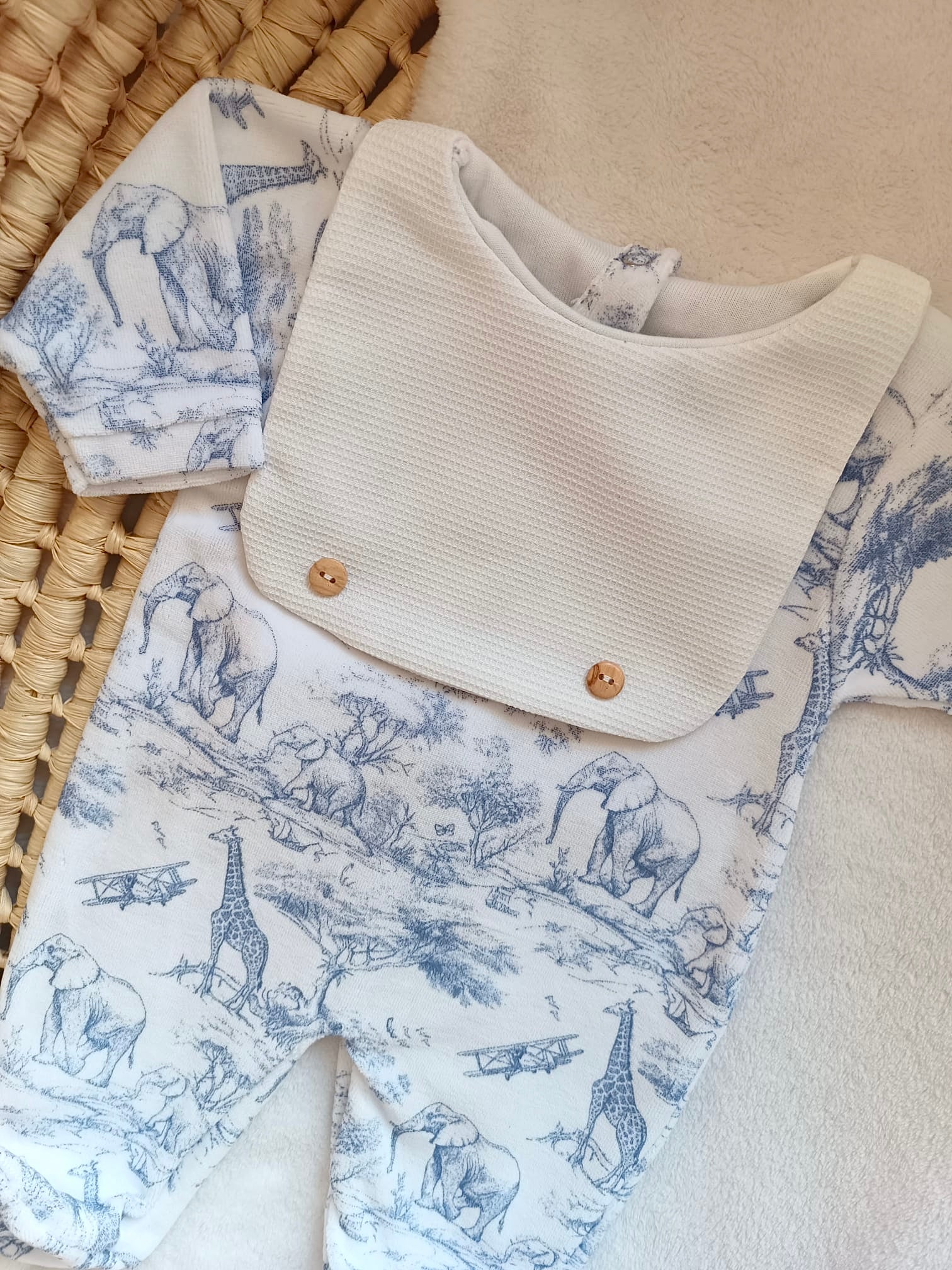 Pyjama personnalisé bébé – 3 pièces en velours 1 pièce - Collection Safari