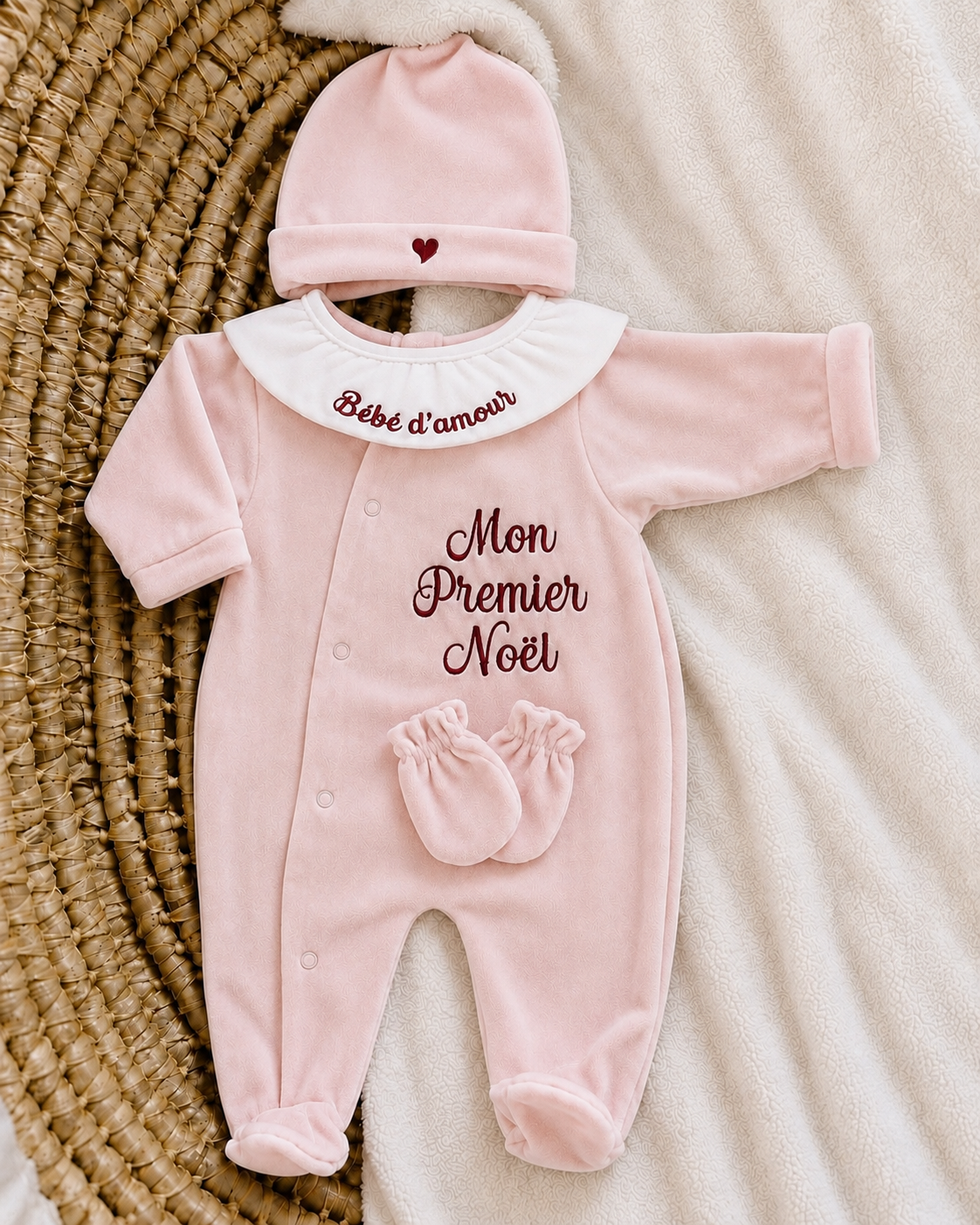 Ensemble pyjama velours 3 pièces + body ml avec col - MON PREMIER NOËL - 0/3 mois