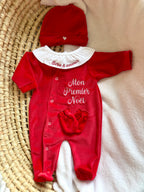 Ensemble pyjama velours 3 pièces + body ml avec col - MON PREMIER NOËL - 0/3 mois