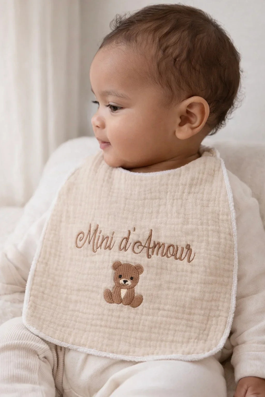 Bavoir personnalisé bébé en gaze de coton
