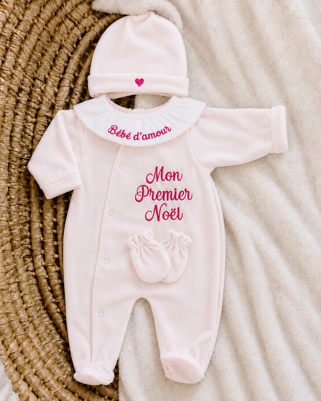 Ensemble pyjama velours 3 pièces + body ml avec col - MON PREMIER NOËL - 0/3 mois