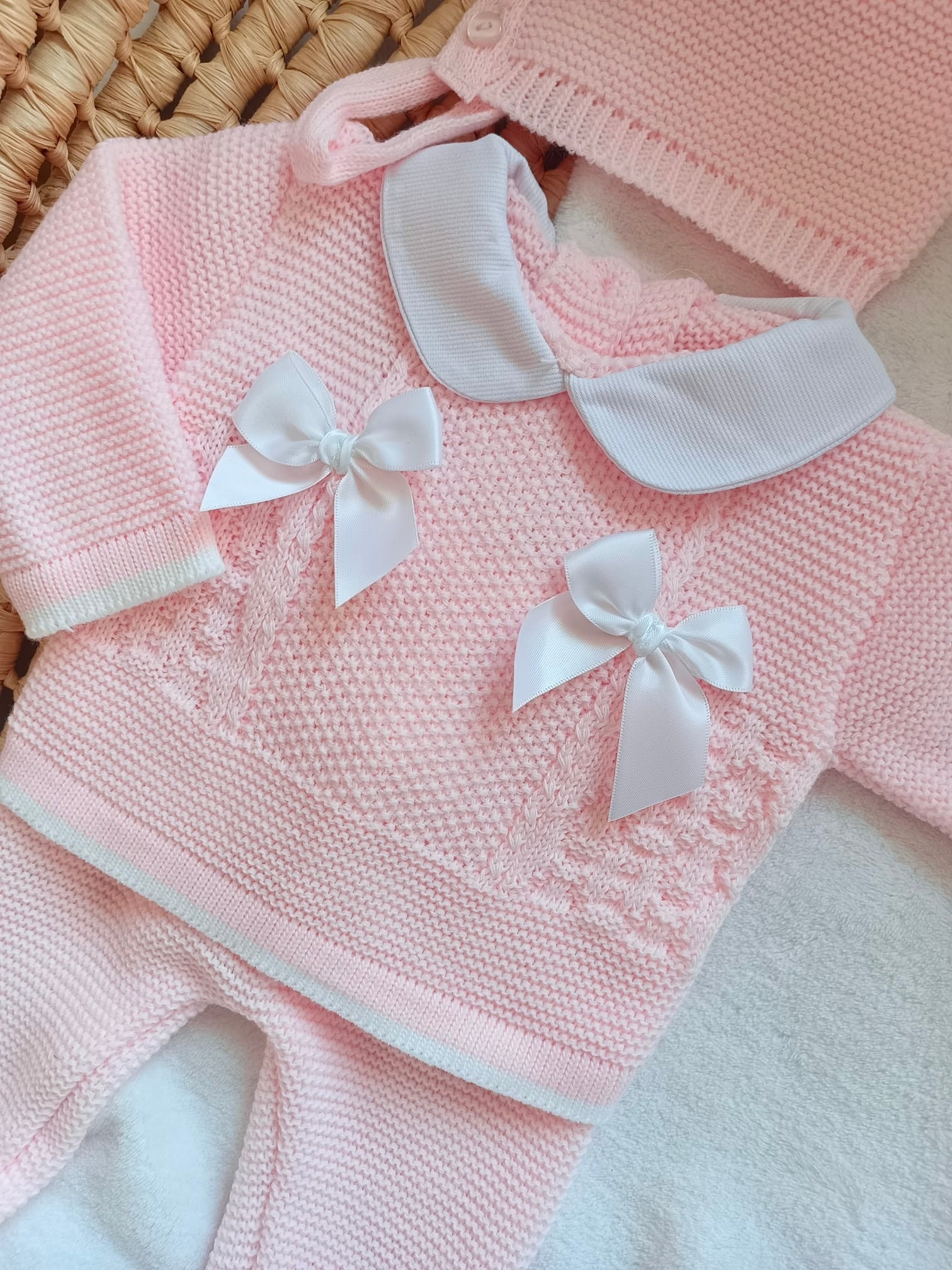 Ensemble naissance en maille personnalisé - Tendre Rosée