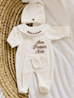Ensemble pyjama velours 3 pièces + body ml avec col - MON PREMIER NOËL - 0/3 mois