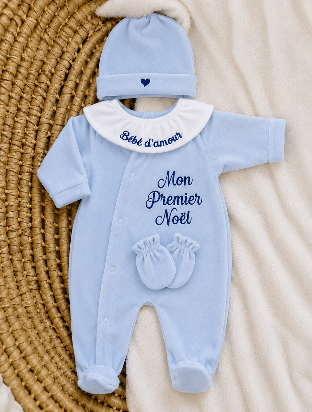 Ensemble pyjama velours 3 pièces + body ml avec col - MON PREMIER NOËL - 0/3 mois