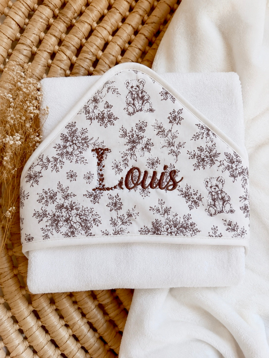 Cape de bain bébé personnalisée en gaze de coton - Rêve d'Ourson