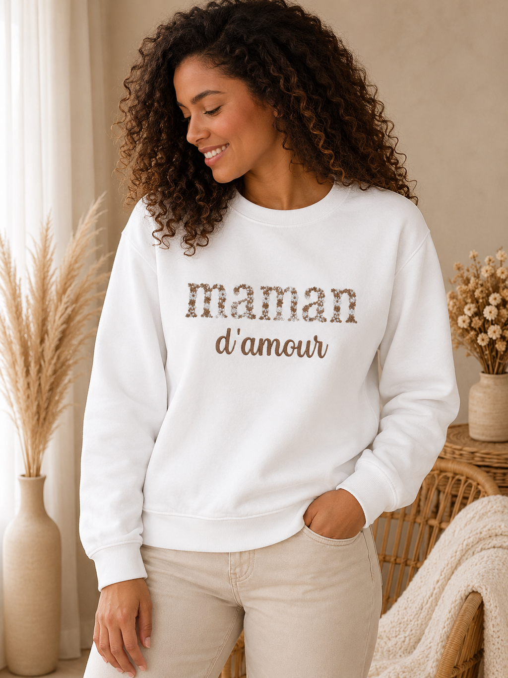 Pull Maman d'amour personnalisé - Broderie lettre fleuries